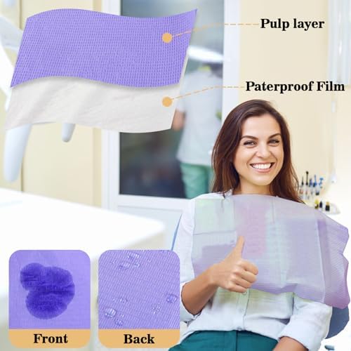 MAQIHAN 75pcs Dental Bibs Disposable - Purple Dentist Bib for Nail, Tattoo - Image 3