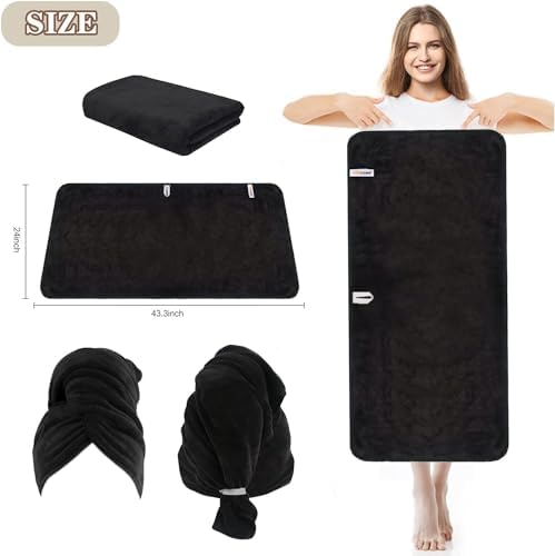 SUNLAND Microfiber Hair Towel 24 inch X 43 inch Black - Image 5