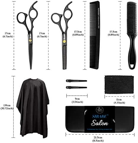 Sirabe 10 PCS Hair Cutting Scissors Set, Professional Haircut Scissors Kit with Cutting Scissors, Thinning Shears, Comb, Cape, Clips, Black Hairdressing Texturizing Shears Set for Barber, Salon, Home - Image 6