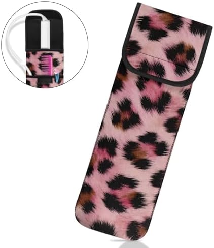 Curling Iron Travel Case Heat Resistant Neoprene Pouch for Curling Iron Flat Iron Hair Straightener Storage Bag Portable Hot Tools Bag Long-Term Use,Pink Leopard Print - Image 2