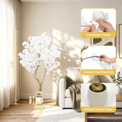 White Artificial Cherry Blossom Tree 5FT with Sturdy White Planter - Image 3