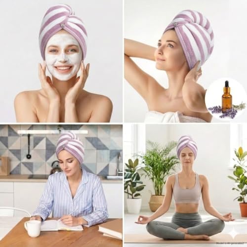 3 Pack Microfiber Hair Towel Wrap for Women, Fast Drying Hair Turban with Button, Anti-Frizz Large Hair Towel for All Hair Styles, Soft & Absorbent Hair Drying Towel - Image 4