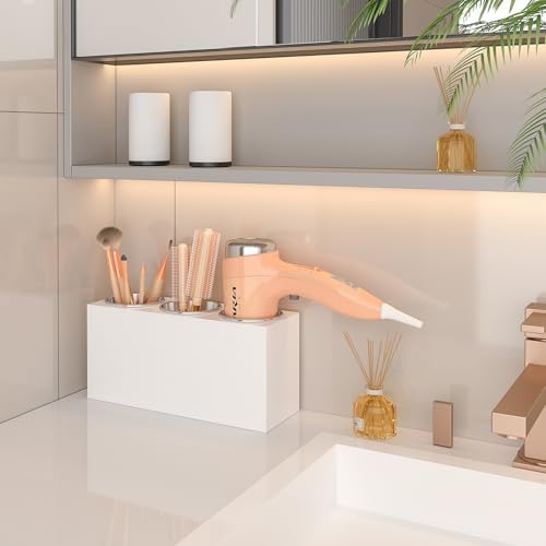 White Acrylic Hair Tool Organizer Wall Mount for Bathroom - Image 4