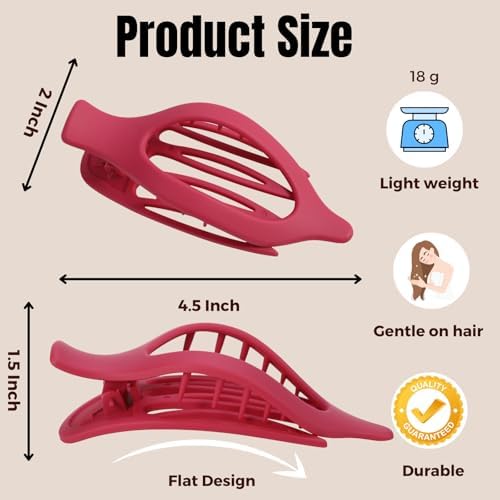 8 Pack Red Flat Hair Clips – Matte Large French Red Claw Clips for Women, Strong Hold No Slip Grip for Thick or Thin Hair, Bold & Chic Look for Date or Party Styling - Image 2