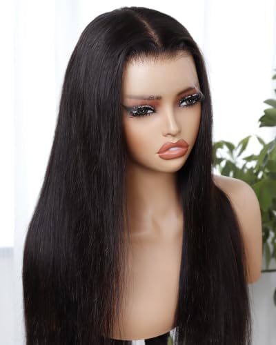 BEEOS Straight 13x6 SKINLIKE Rea HD Lace Frontal Wig, Ultra-fitted Cap Design Pre-Plucked Bleached Knots 180% Density Human Hair 26 Inch by BEEOS