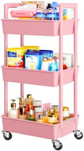 Pipishell 3 Tier Rolling Cart with Handle & Wheels for Storage, Pink by Pipishell