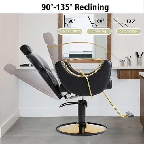 KIGOTY Salon Chair for Hair Stylist, 360° Swivel Reclining Barber Chair for Barbershop, Height Adjustable Hair Chairs, Hairdresser Braiding Styling Chairs, Beauty Spa Equipment (Modern Black) - Image 4