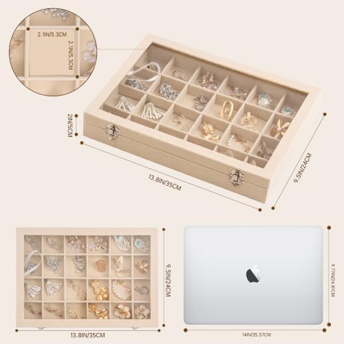 Frebeauty 24 Grid Earring Organizer,Velvet Jewelry Tray with Clear Lid - Image 3