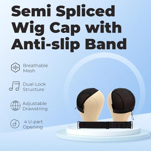 Adjustable Wig Cap with Anti-Slip Elastic Band Set, Breathable U Part Mesh Wig Cap Semi Spliced Caps with Strip Silicone Band for Lace Front & Closure Wigs All-Day Secure (13×6 in) - Image 2
