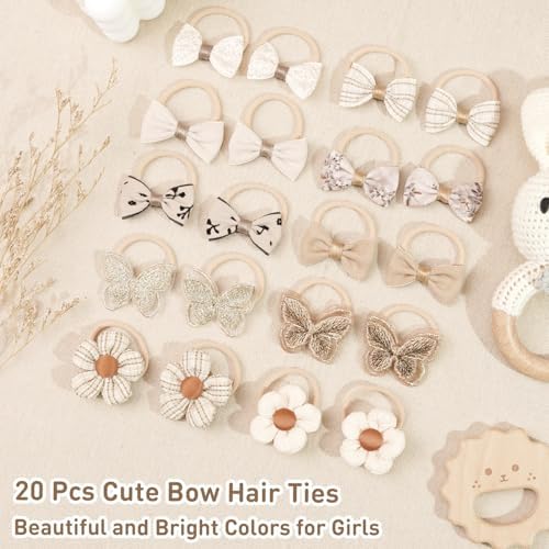 DED Baby Hair Ties with Bows, 20pcs Elastic Ponytail Holders for Infants - Image 3