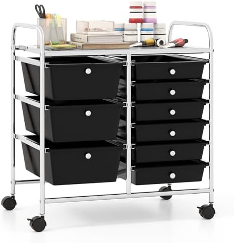 Giantex 9 Drawers Rolling Cart, Classroom Organizers, Storage Cart with Wheels, for Teacher Office Home School Supplies Tool Craft Art Paper, Black by Giantex