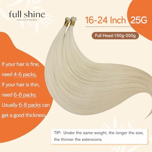 Full Shine Genius Weft Hair Extensions Human Hair Sew In Extensions Color Platinum Blonde Hair Extensions Sew In Remy Hair For Women 20 Inch 25G - Image 3