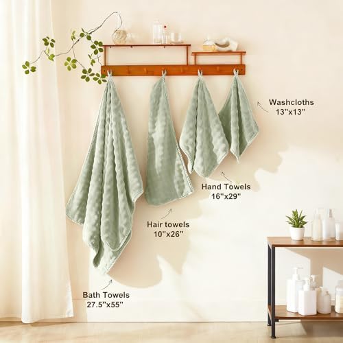 COZYART Lint Free 8 Pcs Bathroom Towel Set Ultra Soft Microfiber Sage Green - Image 5