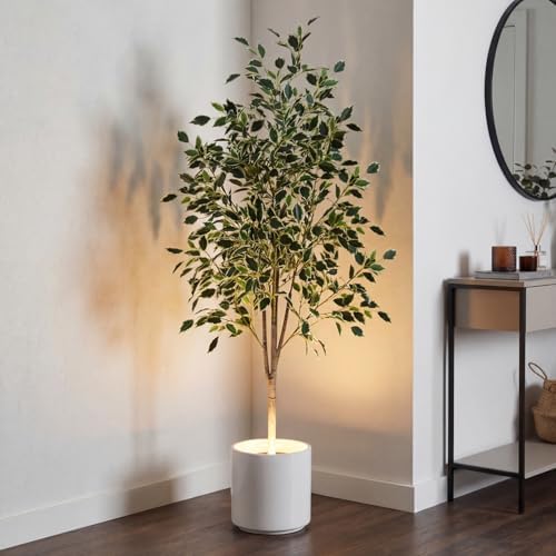 Daifunli 5ft Artificial Ficus Tree Faux Realistic Plants with Silk Leaves and Texture Trunks Fake Ficus Tree for Home Decor Indoor Office Living Room Porch Outdoor Housewarming Gift - Image 3