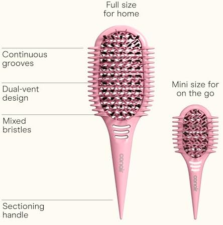 Conair Curl Define Detangler Brush Set, Large & Mini for Tight Curls, Pink - Image 2