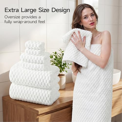 REDKISS White Microfiber Towels Set of 6-35x70 Inches Oversized Bath Sheets, Extra Large Bath Towels Set of 6 for Adults, Super Soft Quick Dry Lint Free Absorbent Waffle Microfiber Shower Towels - Image 7