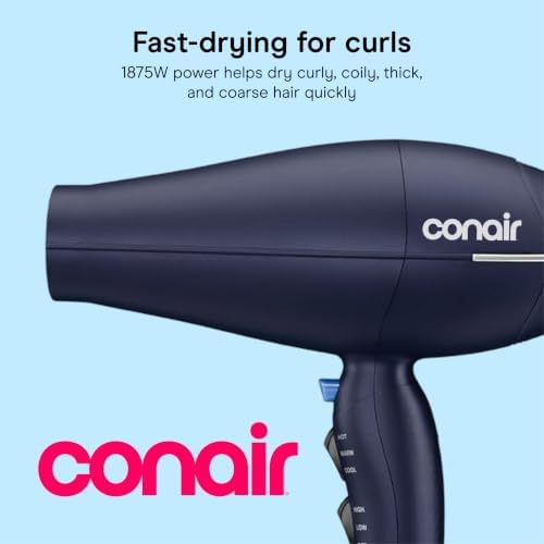 Conair Hair Dryer with Multi-Chamber Hair Diffuser Attachment, Dark Blue - Image 2