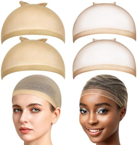 Fandamei 4PCS Wig Cap, 2PCS Nylon Wig Caps for Women Light Brown, 2PCS HD Caps for Wigs Super Thin Invisible Lightweight. Stocking Hair Wig Caps Stretchy Breathable for Lace Wig Halloween Cosplay by FANDAMEI
