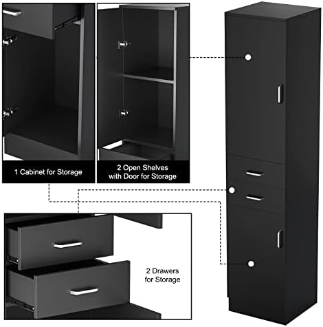 Paddie Wall Mount Barber Stations, Salon Stations for Hair Stylist, Hair Station Salon Furniture Sets with a Storage Cabinet, 2 Drawers and a 2 Tier Shelf, 17.3" L x 70.9" H - Image 5