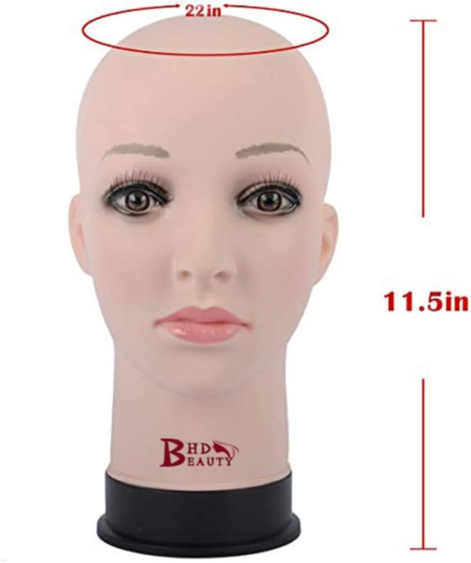 BHD BEAUTY Bald Mannequin Head Beige Female Professional Cosmetology for Wig Making, Display wigs, eyeglasses, hairs with T pins 22" - Image 3
