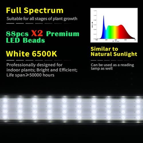 JCBritw Standing Grow Light, Dual Head T12 Bar 6500K Full Spectrum Plant Lamp, Height Adjustable for Indoor Plants, Seedlings, Succulents - Image 2