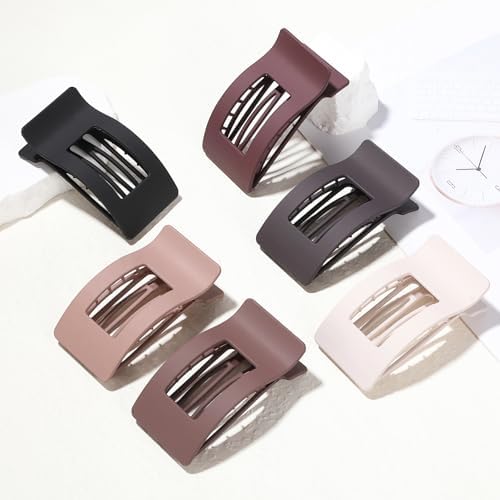 French Flat Hair Clips for Women 6pcs Hair Claw Clips for Thick or Thin Hair Matte Claw Clips for Girls Barrettes Non-Slip Strong Hold Hair Accessories for Women (Brown Scarlet) - Image 5