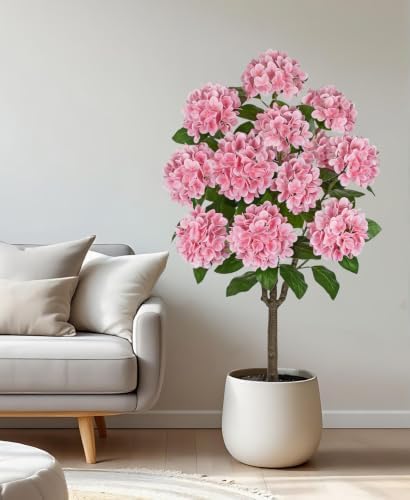 4FT Pink Hydrangea Artificial Flowers Tree 2 Pack Faux Hydrangea Potted - Image 4