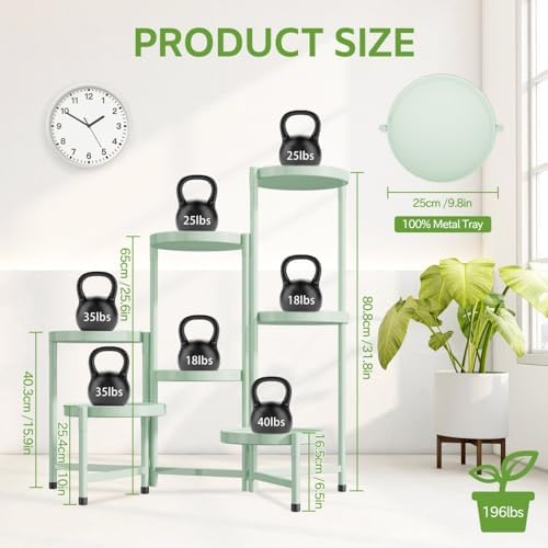 7 Tier Large Plant Stand Indoor Outdoor, 10 In Wide Tray, Green - Image 4