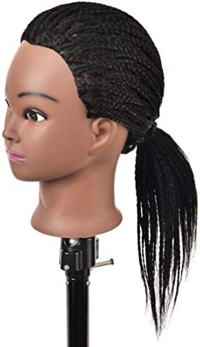 Mannequin Head with Human Hair for Hairdresser Training Braiding Styling Manikin Cosmetology Makeup Manican Doll Display Practice with Stand - Image 2