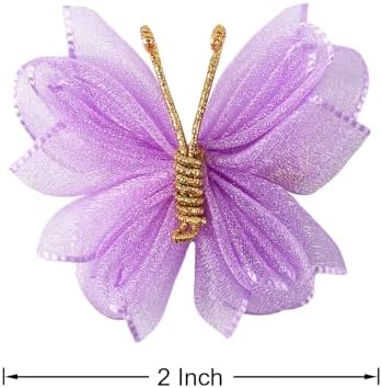 2" Tulle Mesh Barrettes, Butterfly Hair Clips for Girls, Toddlers & Kids – Colorful Hair Accessories – Ideal for Halloween, Christmas, Cosplay & Party Decor (Purple) - Image 3
