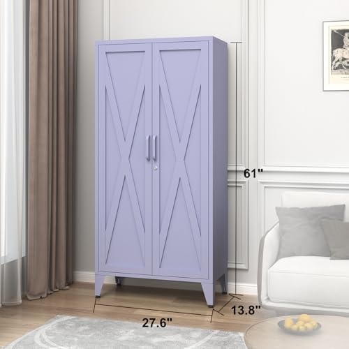 61" H Tall Lockable Steel Storage Cabinet with 2 Doors and 3 Adjustable Shelves,4-Tier Freestanding Metal Locker for Home,Office,Living Room,Gym,Purple 27.6" W x 13.8" D - Image 3
