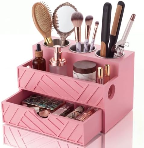 Pink Hair Tool Organizer with Drawer, Hair Brush Storage by Unknown