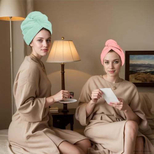 3 Pack Microfiber Hair Towel Wrap for Women, Fast Drying Hair Turban with Button, Anti-Frizz Large Hair Towel for All Hair Styles, Soft & Absorbent Hair Drying Towel (Pink, Khaki, Green) - Image 7