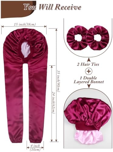 1+2 Satin Pantyhose Bonnet for Braids, Long Hair Bonnet for Women Sleeping - Image 2
