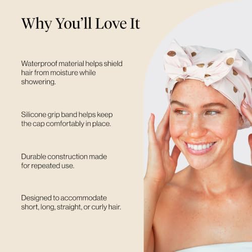 Kitsch Luxury Large Shower Cap for Women - Blush Dot - Image 5