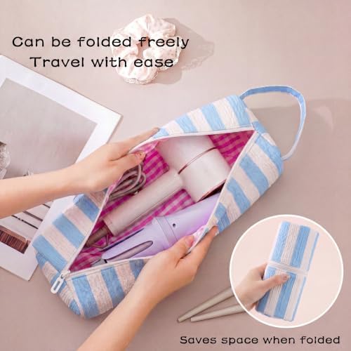 RSRSLEII Striped Hair Tools Travel Bag, Portable&Foldable, Blue&White - Image 4