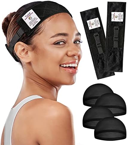 Velvet Non-Slip Wig Grip Headband for Keeping Women's Lace Front Wigs Secured - Adjustable 2 Pack, Black by Yuest