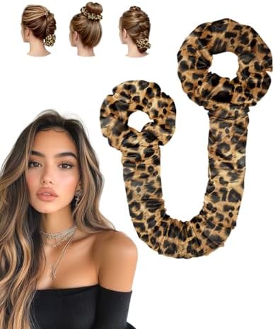 BONNET QUEEN Large Satin Heatless Hair Curler for Long Thick Hair, All-in-One Overnight Curling Rod, Heatless Curls Bun with Built-in Scrunchies, Day-to-Night Styling for Sleep, Travel & Gym, Leopard by BonnetQueen