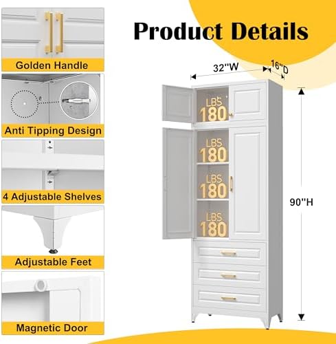 SteeLoong 90" Metal Storage Cabinet with Doors and 2 Adjustable Shelves - Image 2