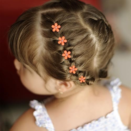 YISSION 20Pcs Mini Orange Plaid Flower Hair Clips, Rhinestone Decorative Hair Pins for Women and Girls Wedding Bridal Prom Daily Hairstyle Accessories - Image 5