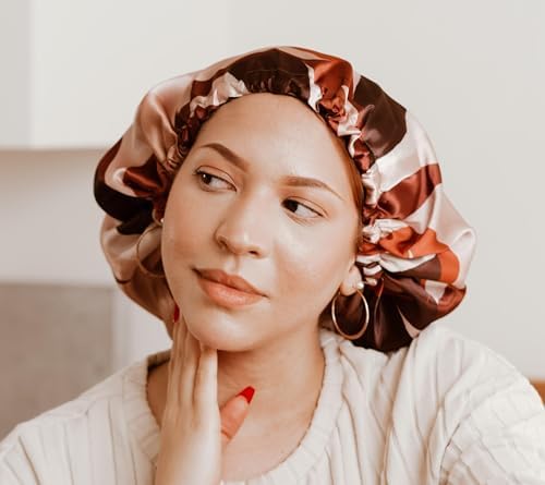 Glow By Daye Satin Bonnet, Double-Layered and Adjustable Satin Sleep Cap, Extra Large, Chocolate City - Image 2