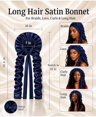 Double Layer Slik Like Satin Bonnet, 33-43" XXL Bonnet for Braids Long Hair - Image 3