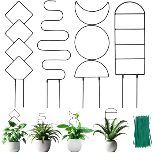 4 Packs 19 in Heighten Trellis for Climbing Plants Indoor, HENABLE Small Garden Metal Trellis for Potted Plants Outdoor for Vine Ivy Flower Plant Support, 4 Different Black Iron Patterns by HENABLE