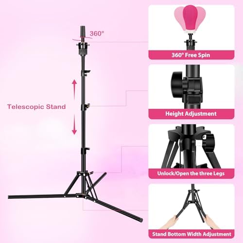 Beauty Star 63inch Tall Wig Stand Tripod with Head, 22in Canvas Mannequin Head with Adjustable Wigs Tripod Stand for Making Wigs Display Styling Including Wig Caps, Pins and Comb - Image 4