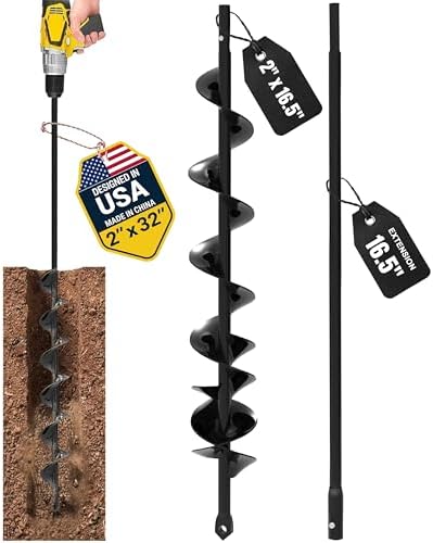 Auger Drill Bit for Planting 2x32'' - with Extension -3/8'' Hex Drive Drill by K-BRANDS