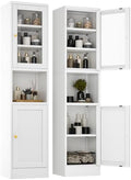 YAUWOH Metal Storage Cabinet with Glass Door, Tall Slim Pantry Organizer with 3 Adjustable Shelves (120LBS/Shelf), Anti-Tipping Waterproof Cabinet for Kitchen/Home Office/Small Spaces,(1PC,White) by YAUWOHFactoryOutletsColorfulMetalFurniture