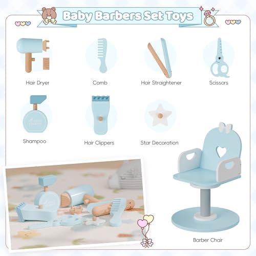 Toddler Vanity for 3 Year Old with 7 pcs Pretend Makeup Accessories, Blue - Image 3
