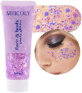 MEICOLY Chameleon Light Purple Hair Glitter,Holographic Chunky Halloween Body Glitter,Color Changing Mermaid Face Glitter,Self-Adhesive Glitter Sequin for Face Body Hair,Festival Party Cheer Glitter by MEICOLY