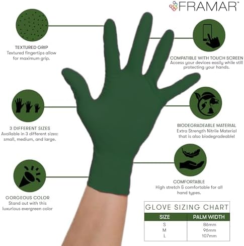 FRAMAR Biodegradable Green Gloves Latex Free Large, Disposable Nitrile - Image 2