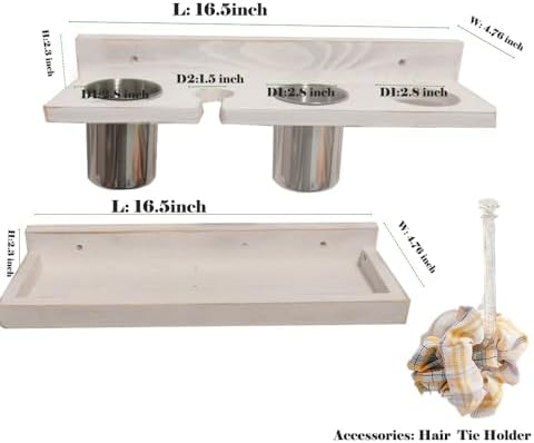 Wall-Mounted Hair Tool Organizer with Heat Resistance - Set of 2 Layer Rustic Blow Dryer Holder (White) - Image 2